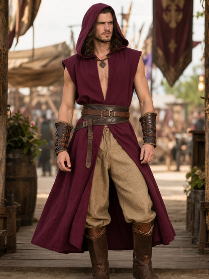 Medieval Hooded Cloak, Wine Red