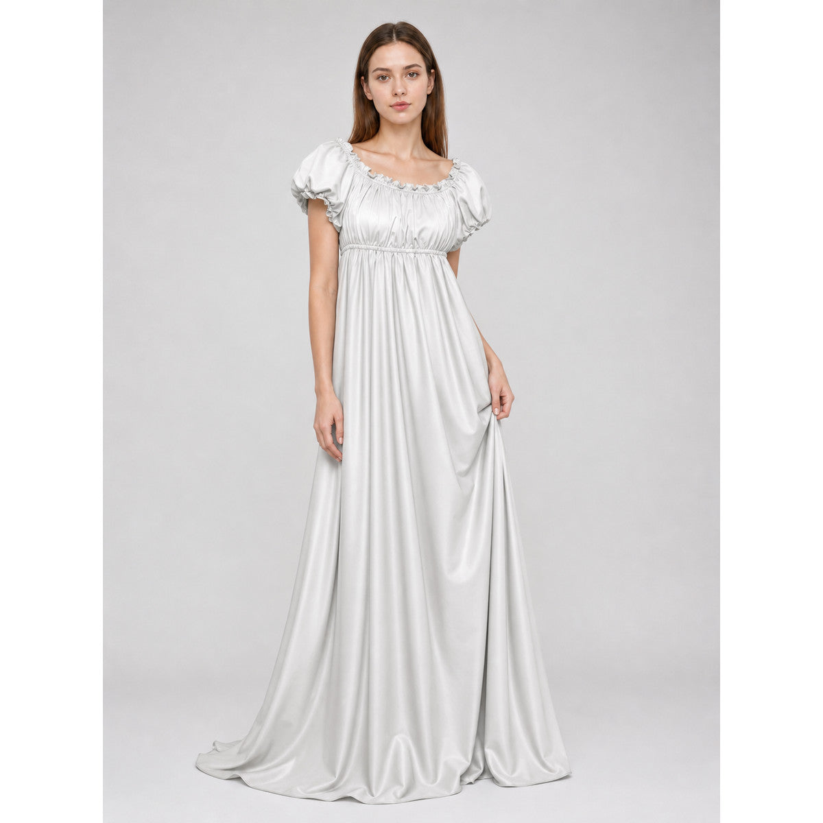 White Long Bridgerton Dress with Sleeves
