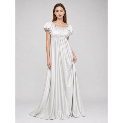 White Long Bridgerton Dress with Sleeves