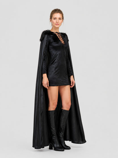 Witch Costume with Cape and Horns, M-XL for Halloween
