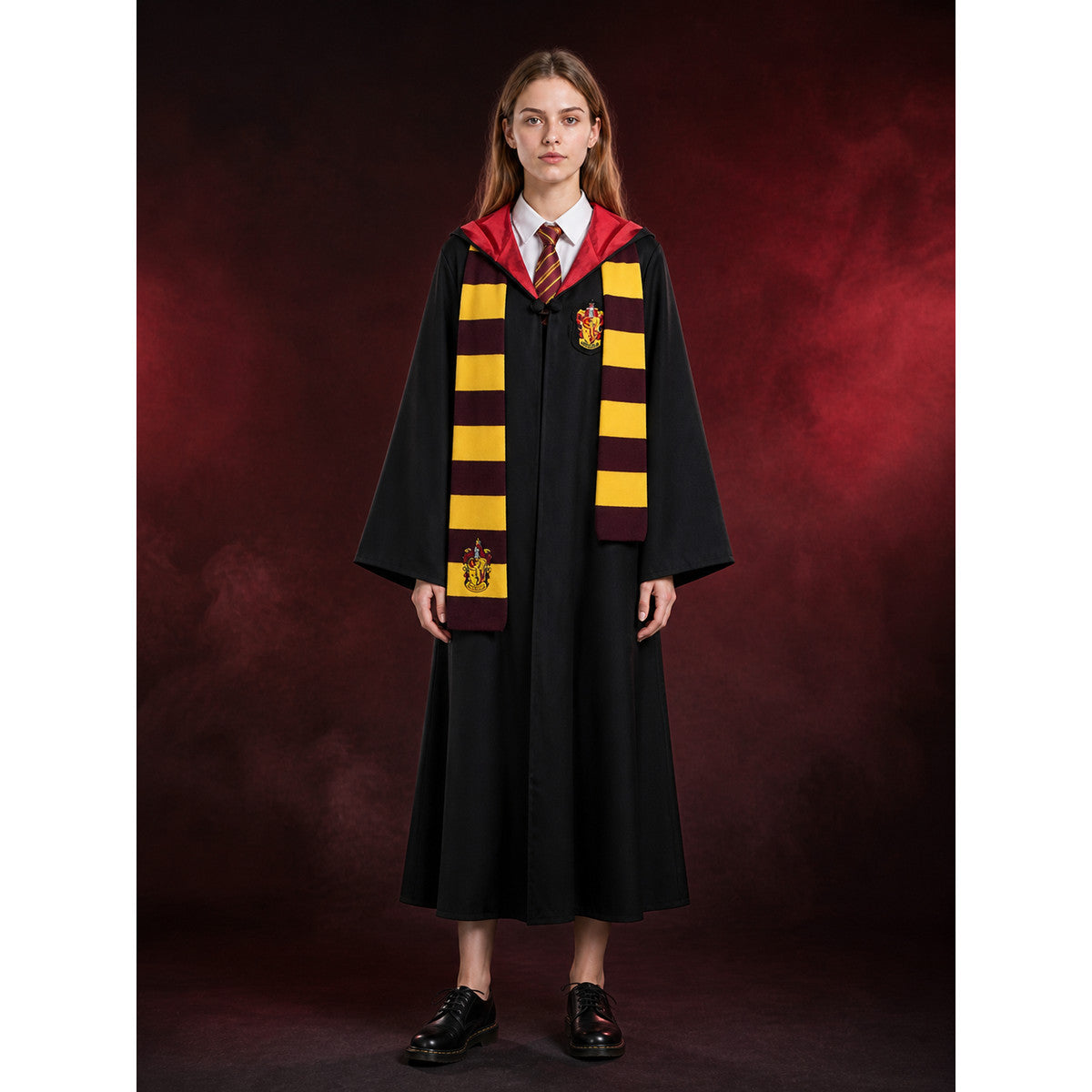 Wizard Costume Set, Hooded Long Robe with Striped Tie and Scarf, Halloween main product view