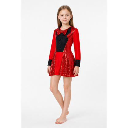 Red and Black Sequin Carnival Dress with Bow Costume Dresses detail