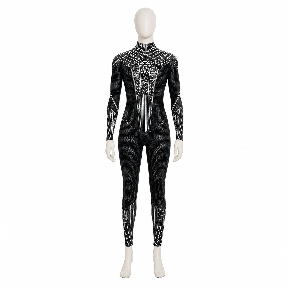 Black and White Spider Jumpsuit with Web Pattern for Cosplay Costumes detail