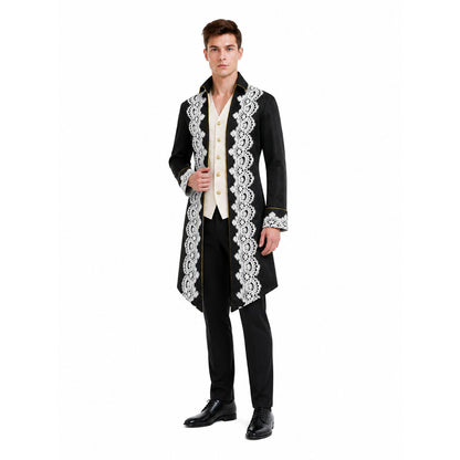 Longline tailcoat with lace and gold buttons