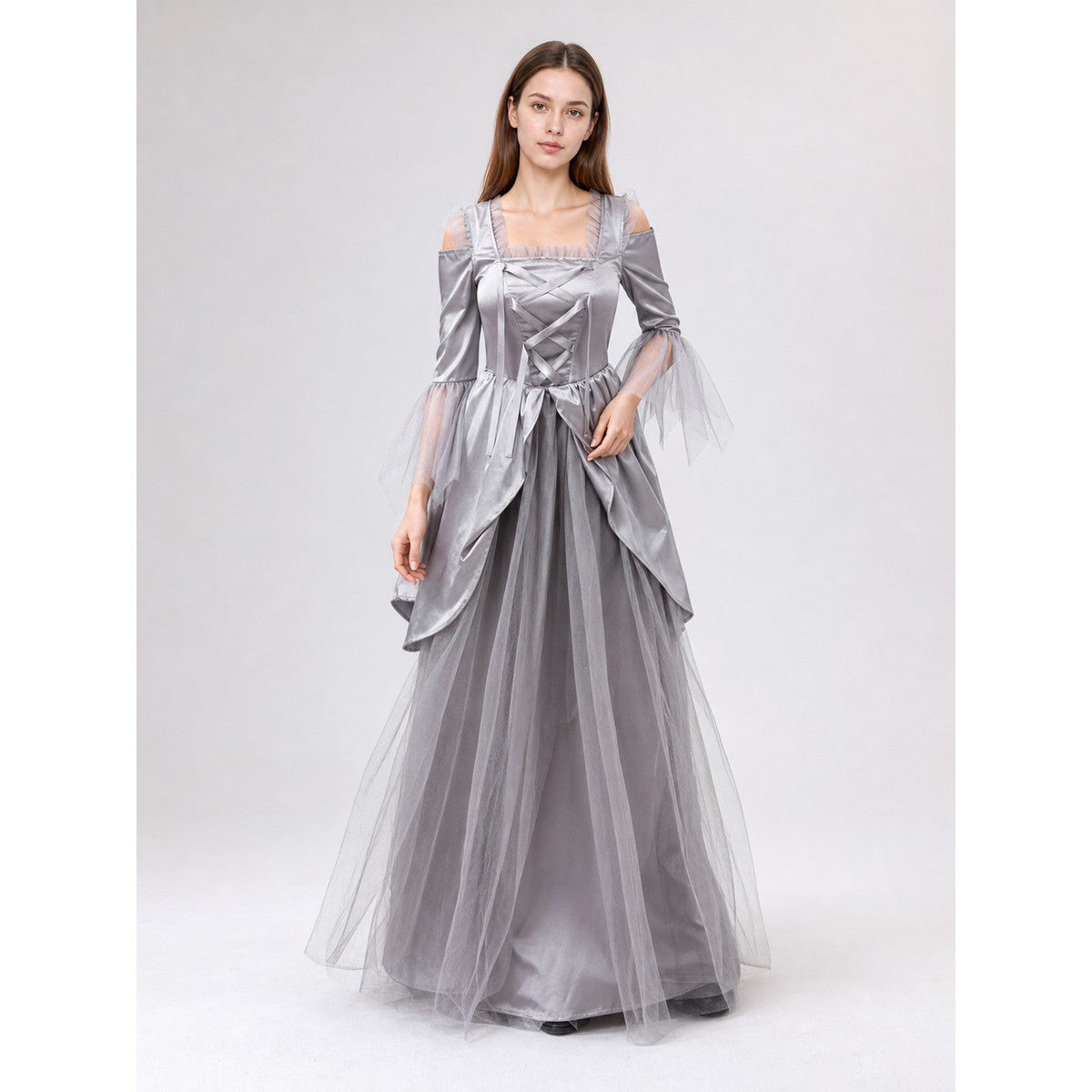 Long Fantasy-Style Cosplay Dress on-model front view