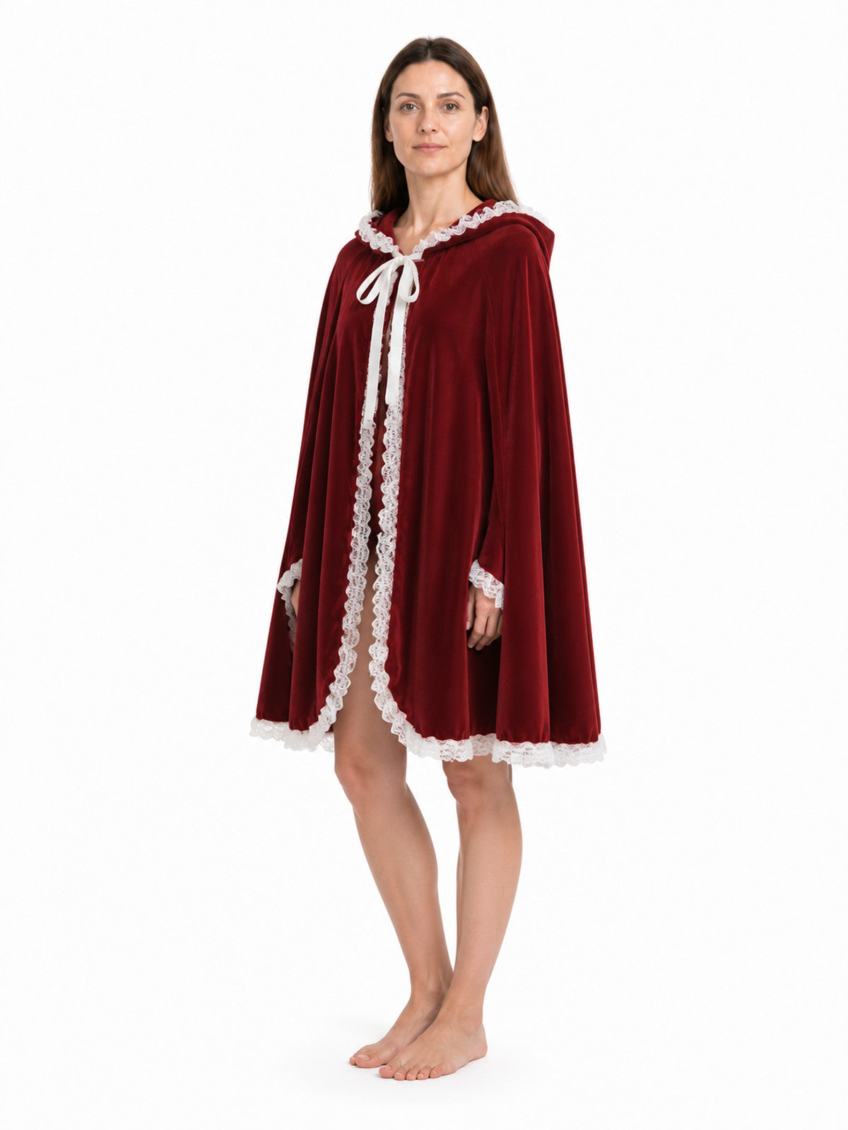 Red Hooded Cape with Lace for Halloween Costume Capes detail