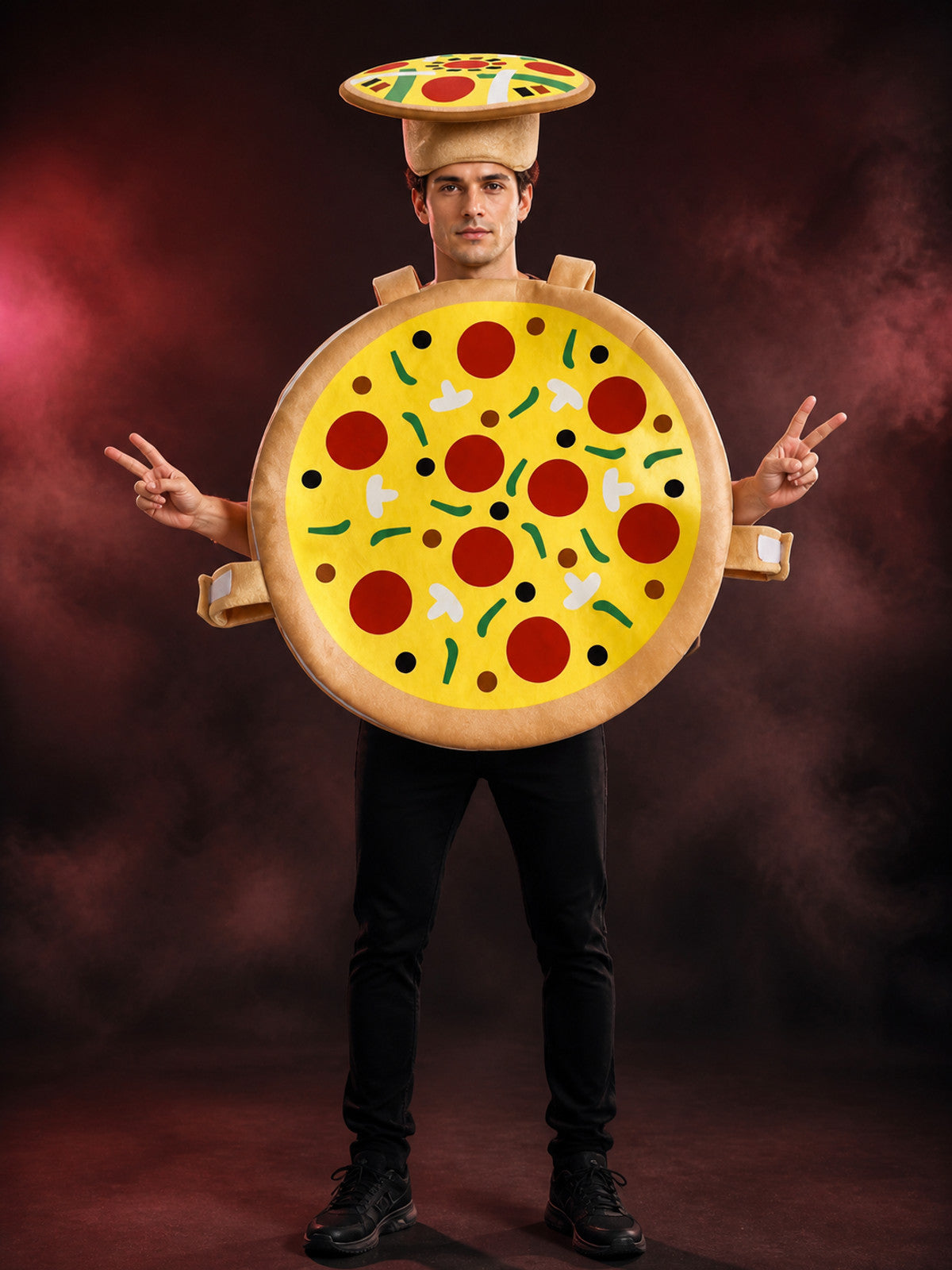 Funny Pizza Costume Jumpsuit With Matching Pizza Hat, Halloween Cosplay Party main product view