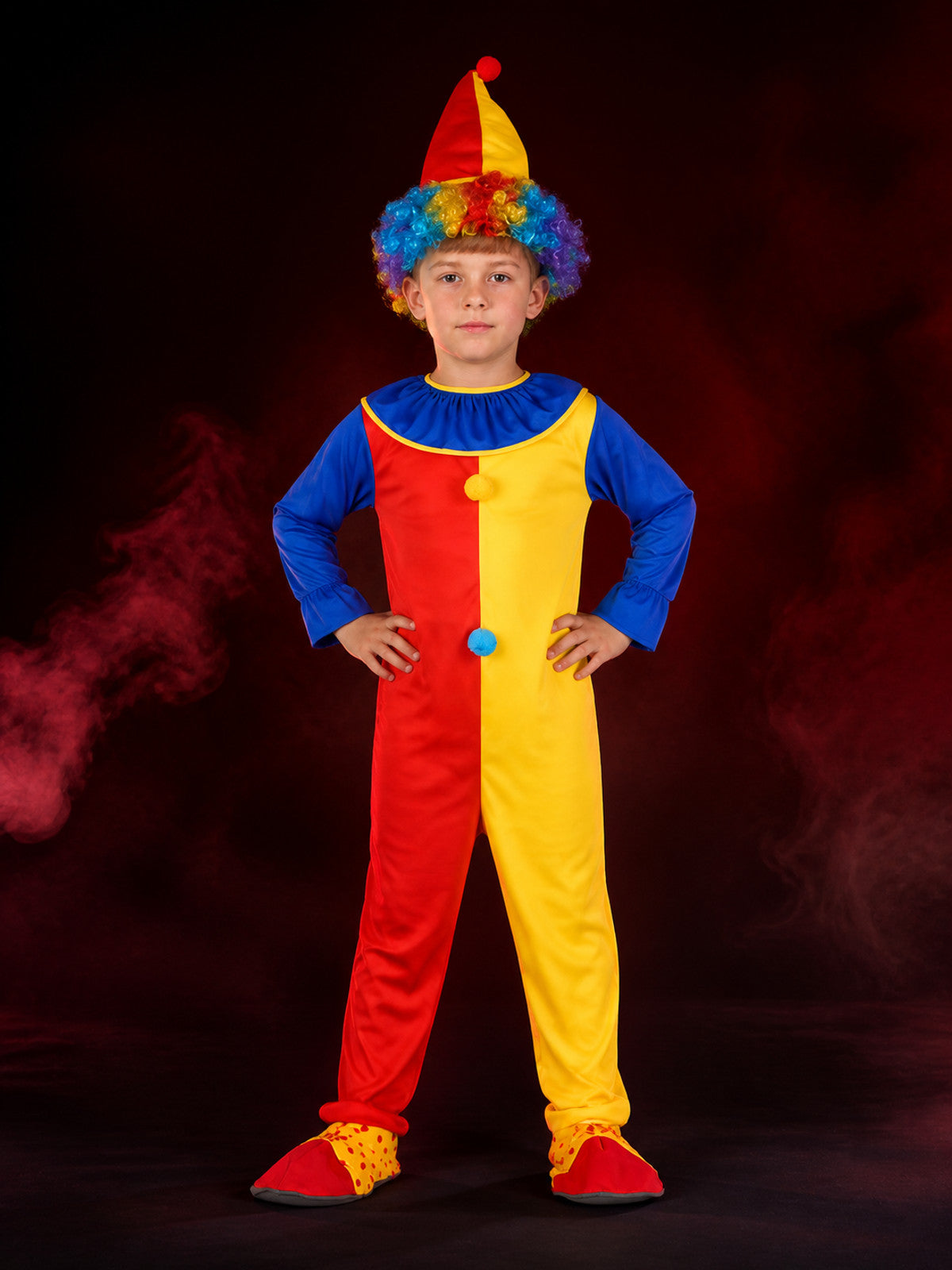 Boys' Clown Jumpsuit Costume Set With Hat, Halloween Cosplay Outfit main product view