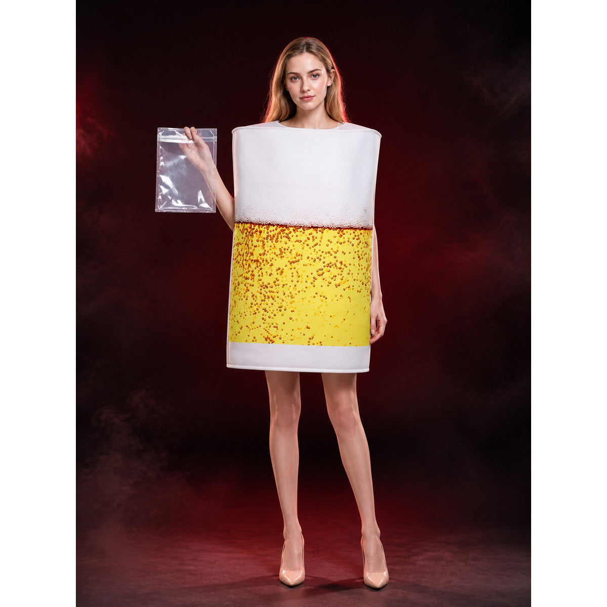Beer Mug Foam Bodysuit Costume, Yellow and White Sponge Outfit, Funny Halloween main product view