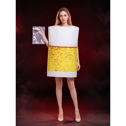 Beer Mug Foam Bodysuit Costume, Yellow and White Sponge Outfit, Funny Halloween main product view