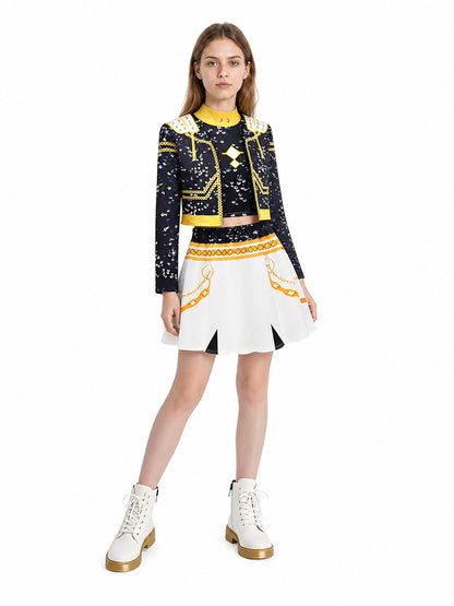 Children's skirt and jacket costume with gold trim