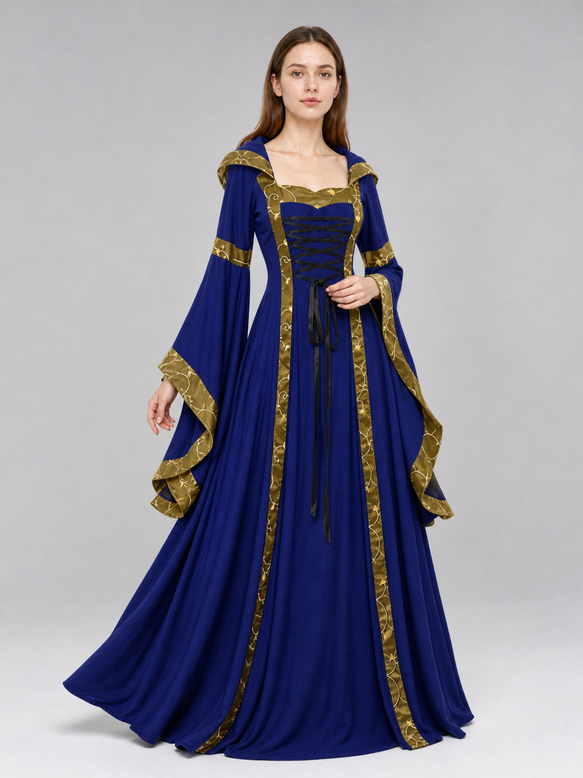 Medieval Hooded Dress with Lacing