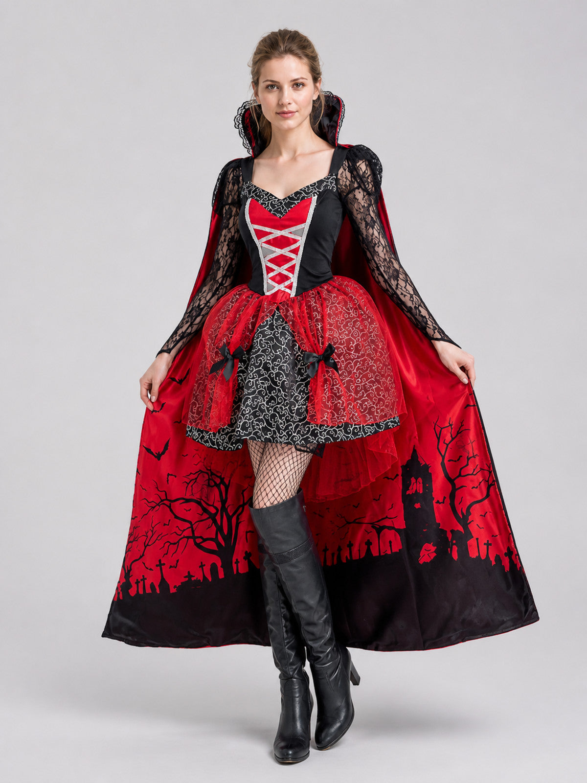 Vampire Costume with Cape, Gothic Dress Costume Dresses detail