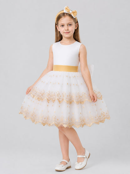 Embroidered Flower Girl Dress with Full Skirt for Weddings Costume Dresses detail