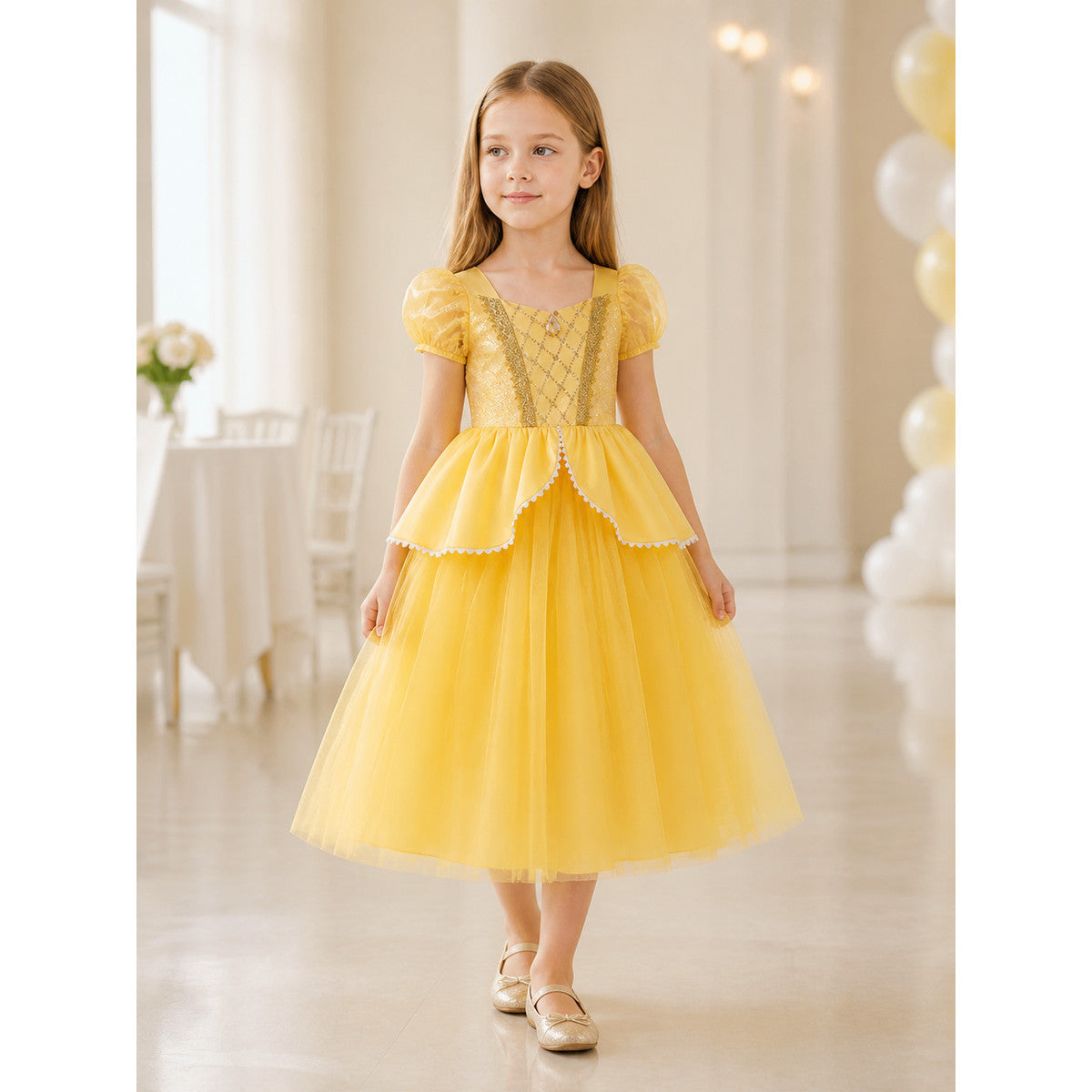 Yellow Princess Costume Dress for Halloween and Cosplay lifestyle view
