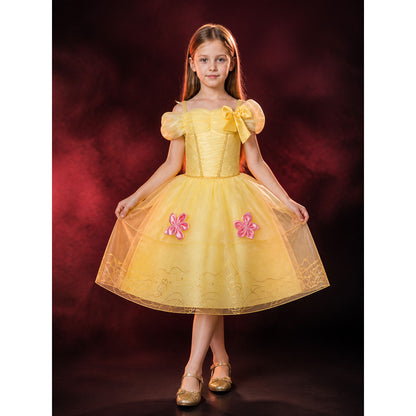 Girls Princess Dress Tutu Ball Gown with Butterfly Bow & Floral Embroidery main product view