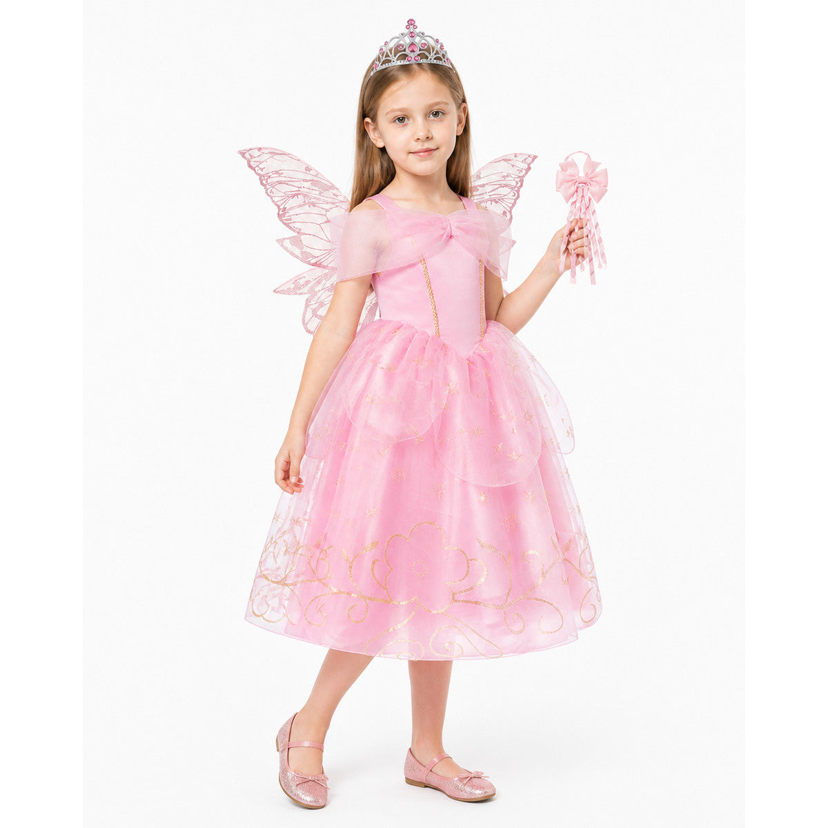 Pink Princess Aurora Costume with Wings and Crown Costume Headwear detail