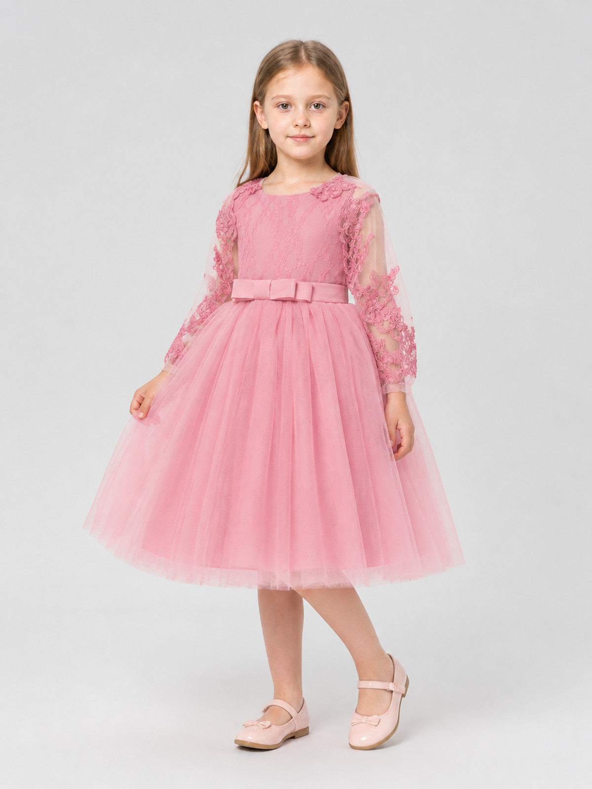 Full Skirted Girls' Dress with Cape and Bow Costume Dresses detail