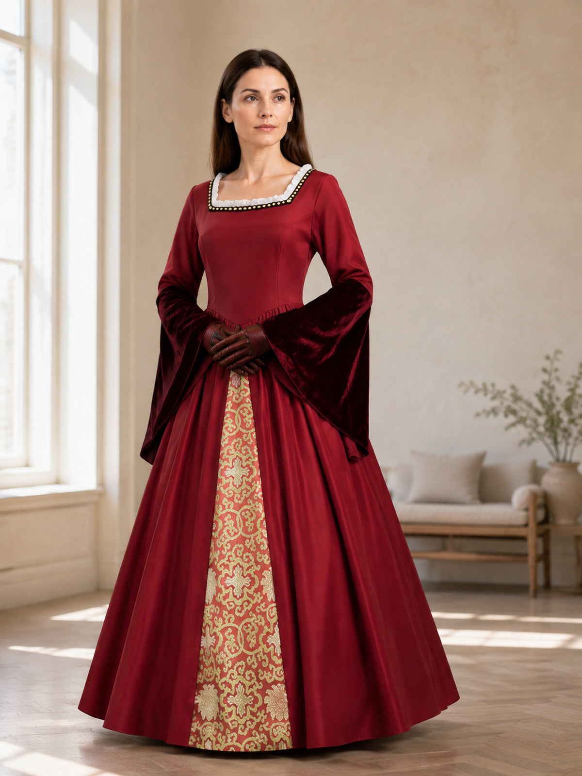 Medieval Mary Tudor Dress for Cosplay and Balls lifestyle view