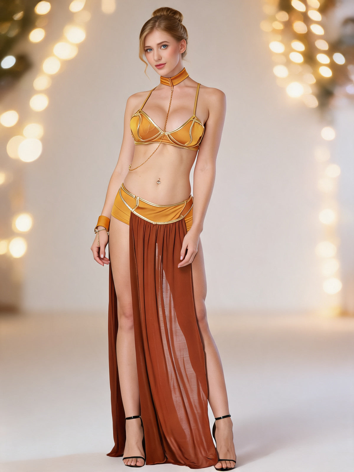 Gold Carnival Belly Dancer Costume with Accessories