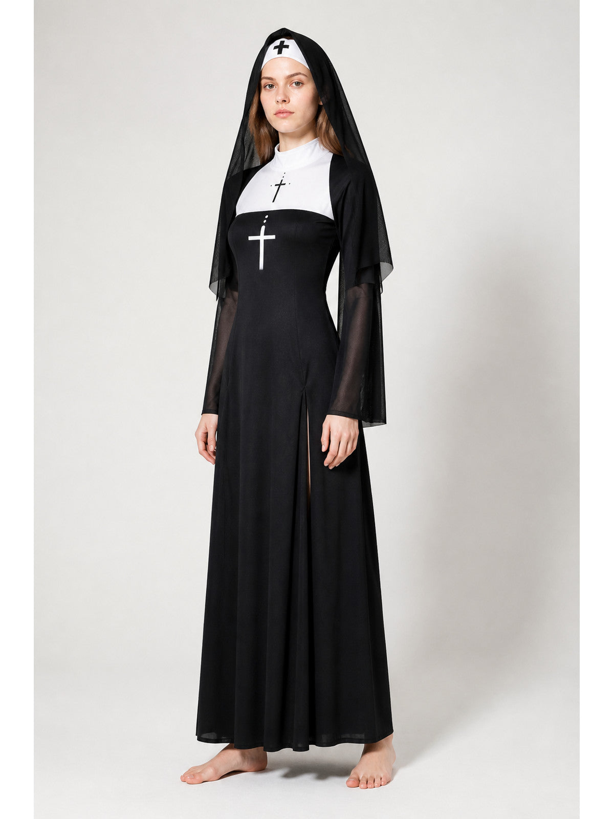 Long Costume with White Cross and Hood