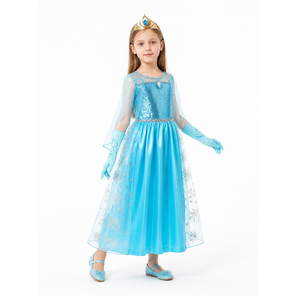 Elsa Princess Costume with Sequins and Crown Costume Headwear detail