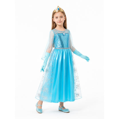 Elsa Princess Costume with Sequins and Crown Costume Headwear detail