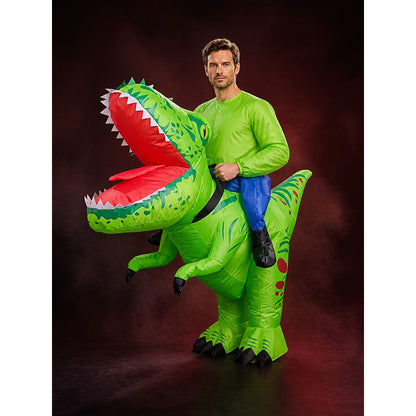 Kids Inflatable Dinosaur Costume, Green with Spots and Stripes, Halloween Party main product view