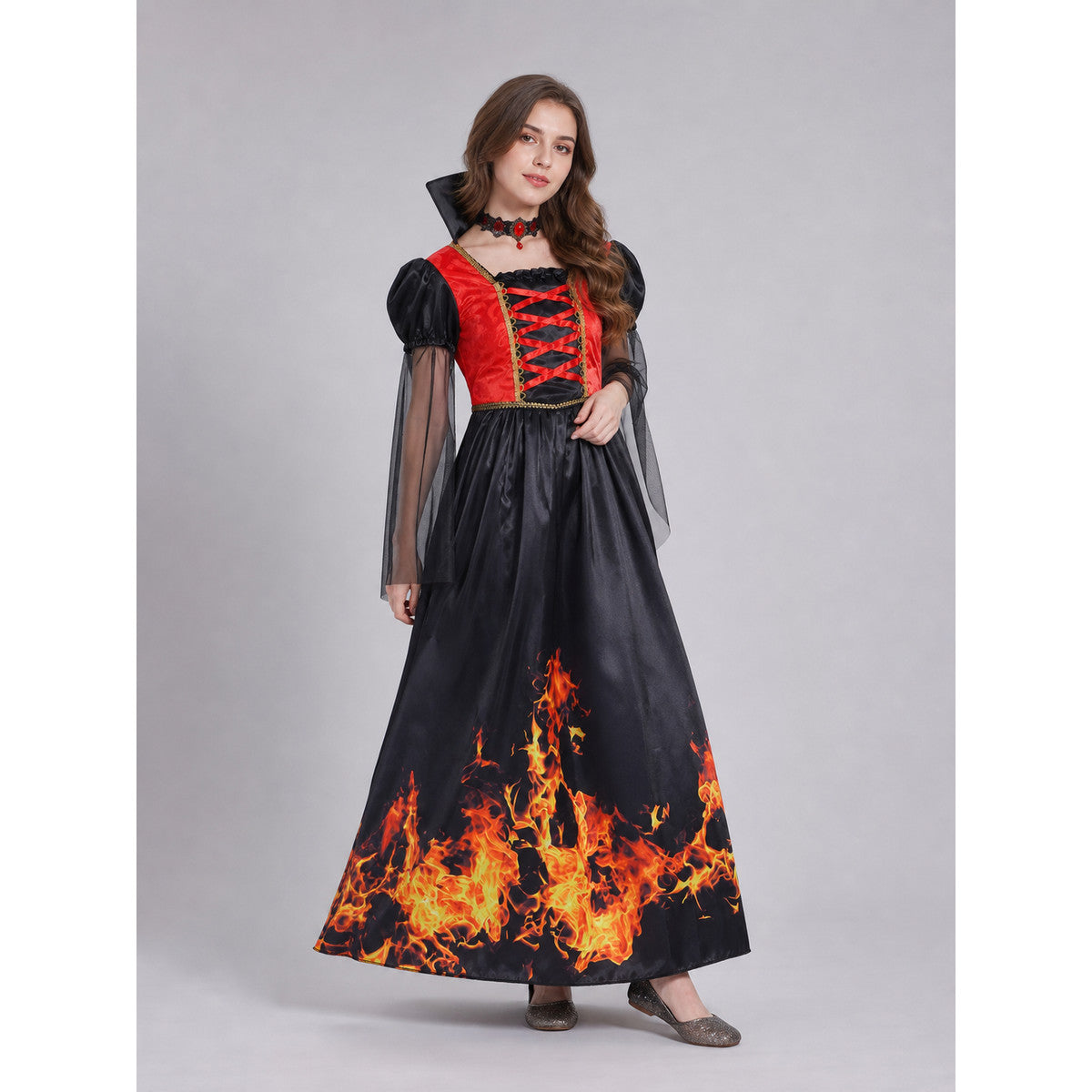 Red and Black Cosplay Dress with Necklace