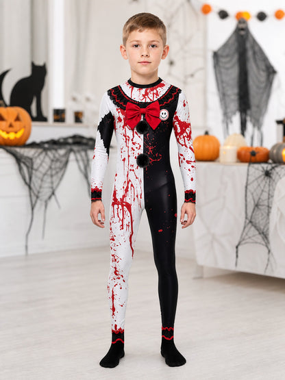 Hooded Creepy Clown Costume with Blood-Splatter Print lifestyle view