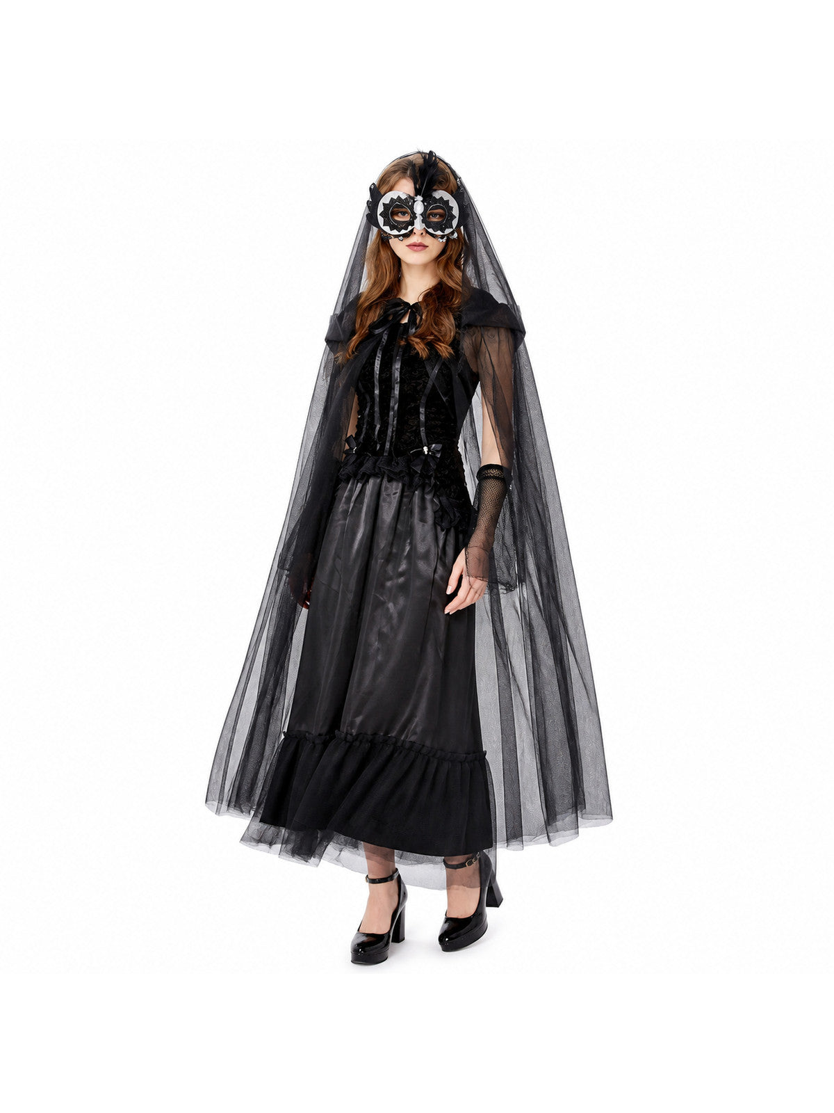 Black Halloween Vampire Dress with Cape