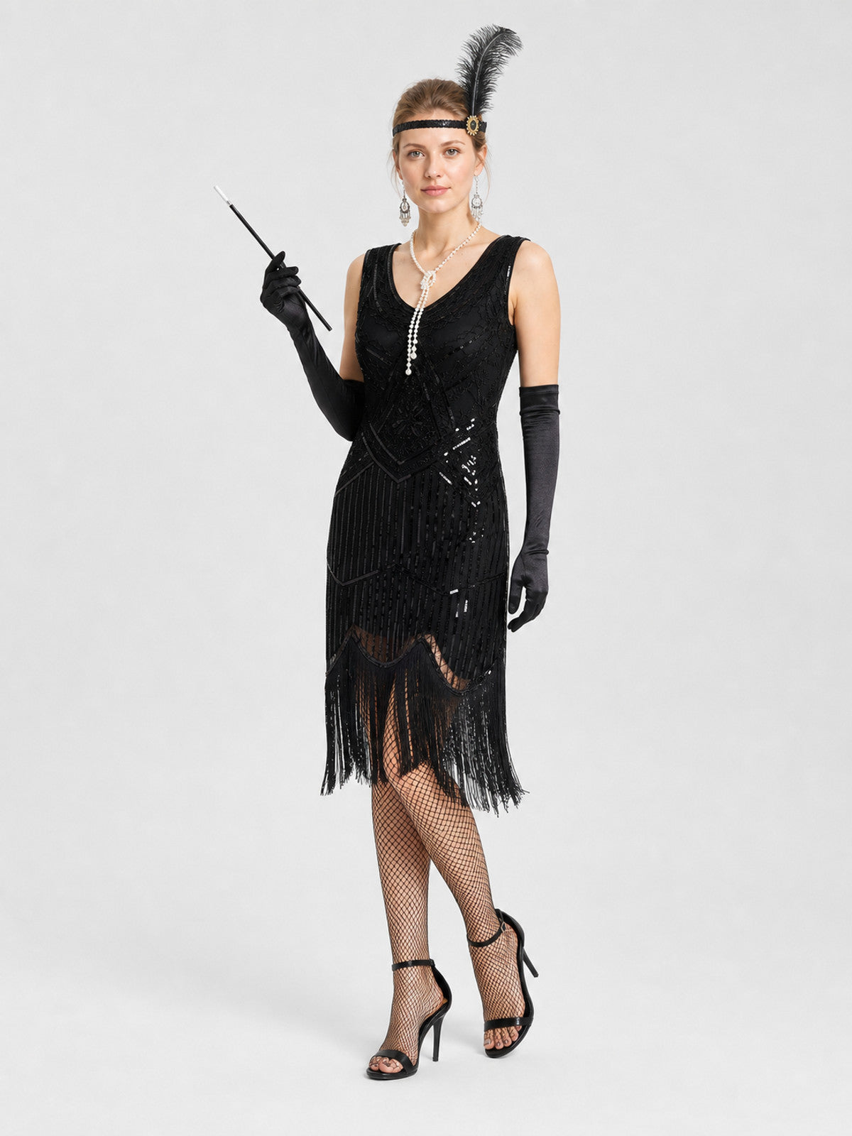 1920s Sequin Dress Set with Long Fringe Costume Dresses detail