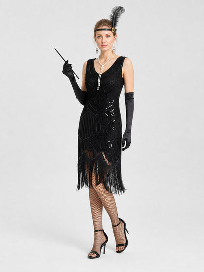 1920s Sequin Dress Set with Long Fringe Costume Dresses detail