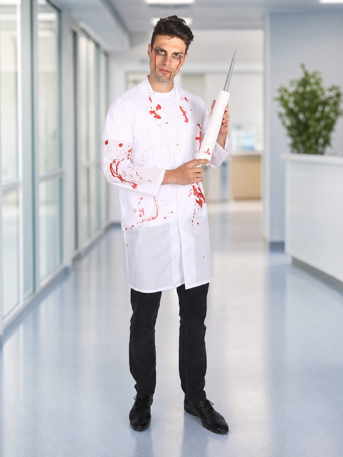 Doctor Costume with White Lab Coat and Prop Syringe lifestyle view