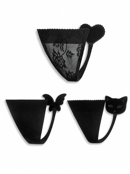 Black thongs, 3 designs, size S
