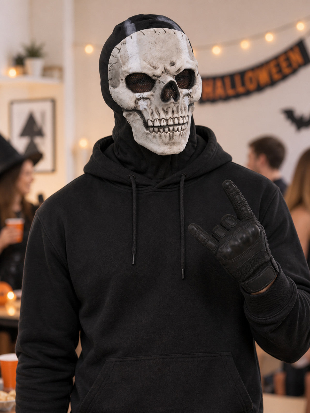 Realistic Skull Mask with Hood and Black Balaclava