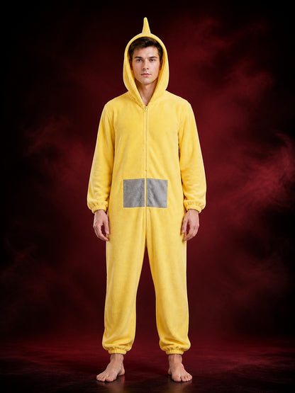 Adult Yellow Funny Cartoon Character Hooded Jumpsuit Halloween Party Costume