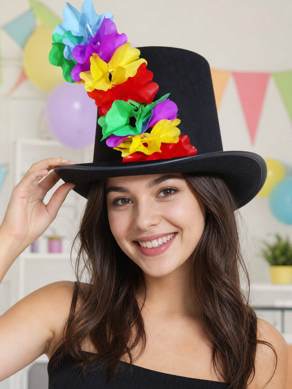 Carnival Top Hat with Multicolored Flowers