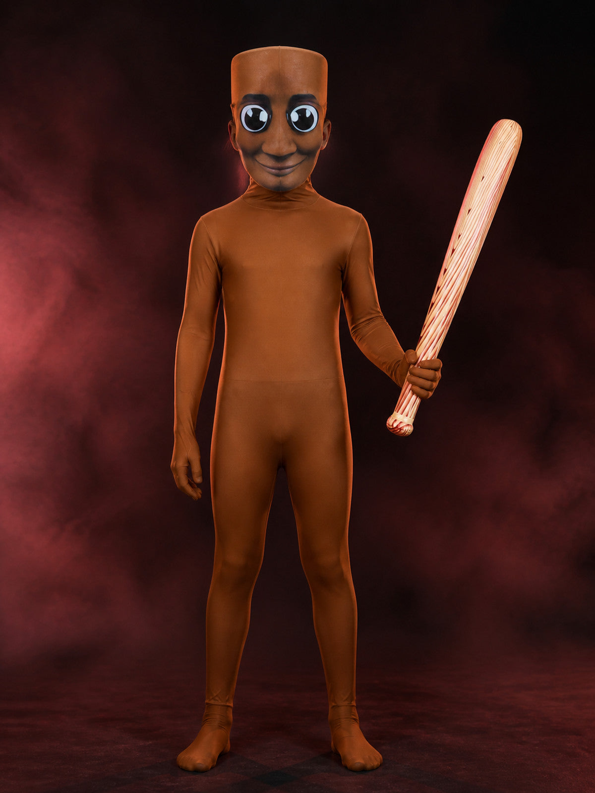 Brown Cartoon Character Full Body Costume Jumpsuit With Mask And Stick For