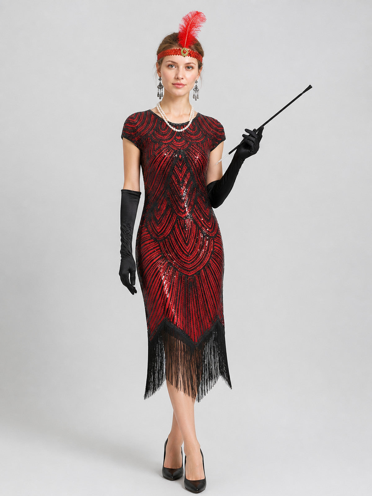 1920s Gatsby-Style Fringe Dress Set Costume Dresses detail