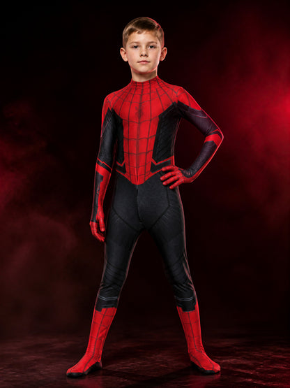 Kids Spider-Man Costume Jumpsuit, Red and Black Full-Body Suit with Mask