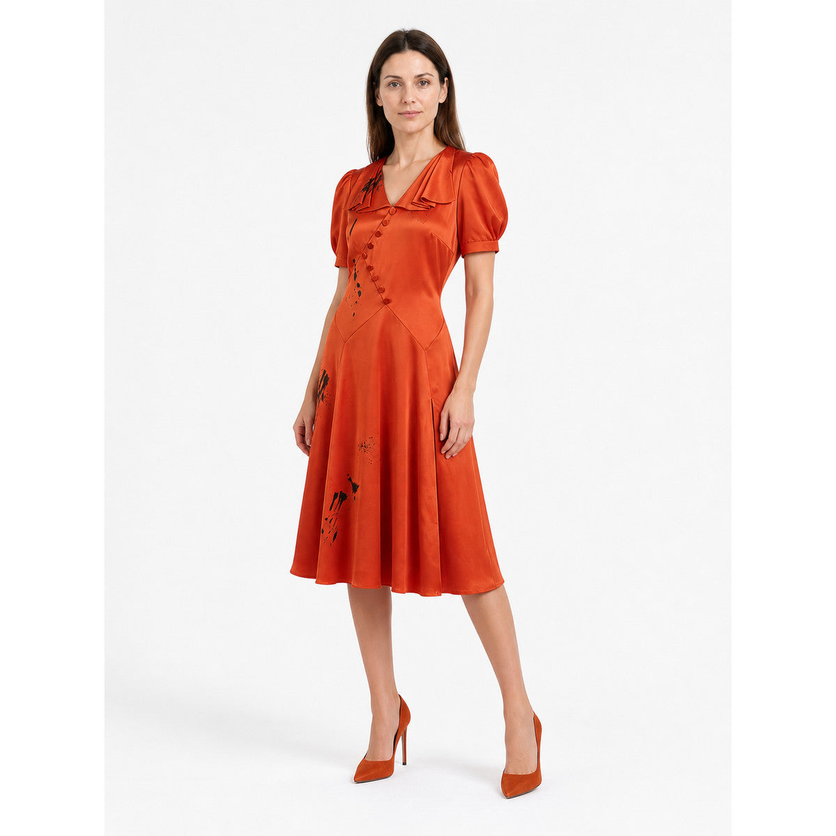 Orange-Red Dark Bride Dress for Halloween Costume Dresses detail