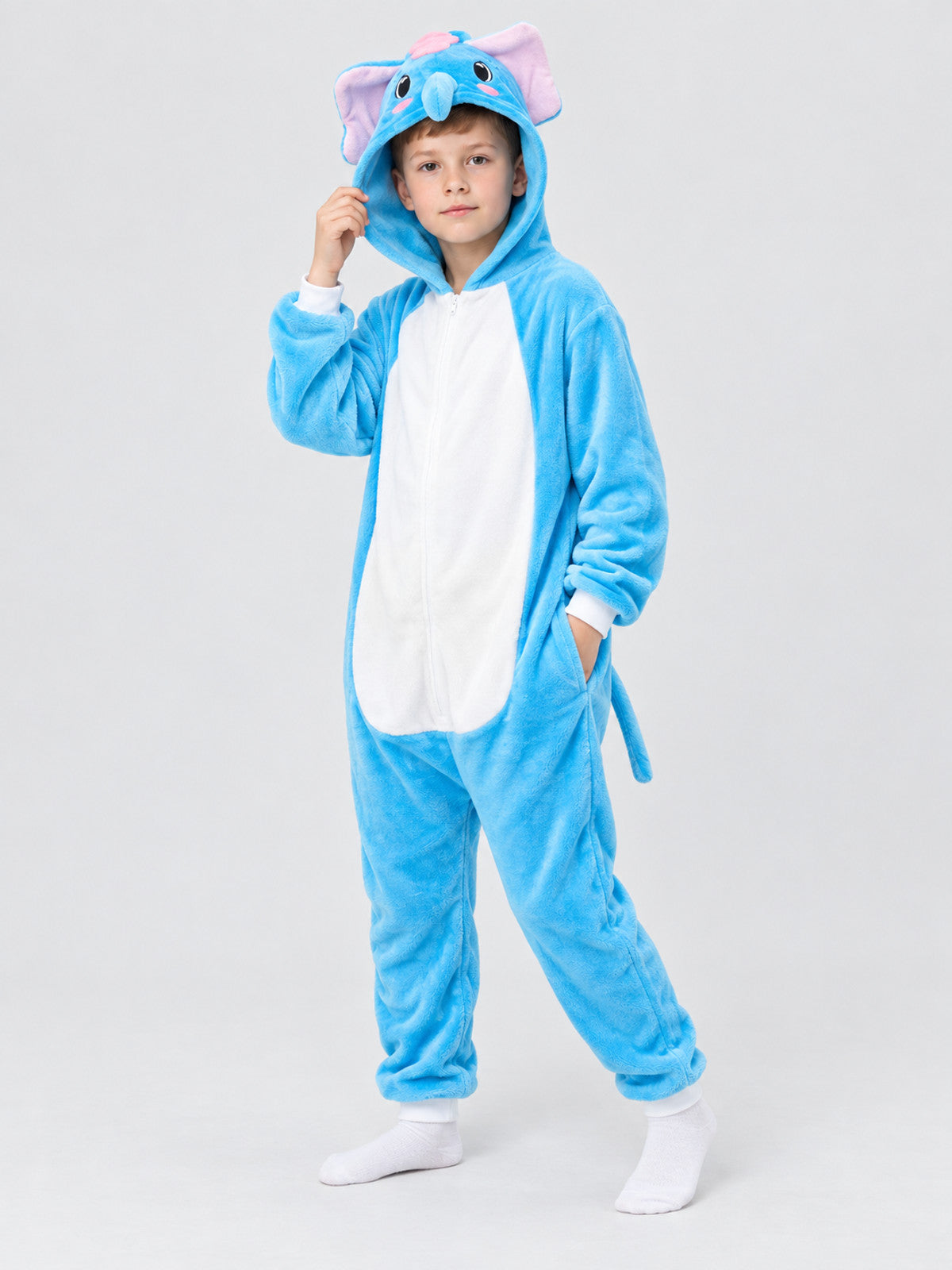 Pajama jumpsuit with an elephant head hood