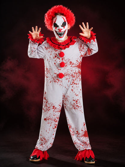 Kids' Scary Clown Bodysuit Costume with Red Ruffles, Halloween Outfit main product view
