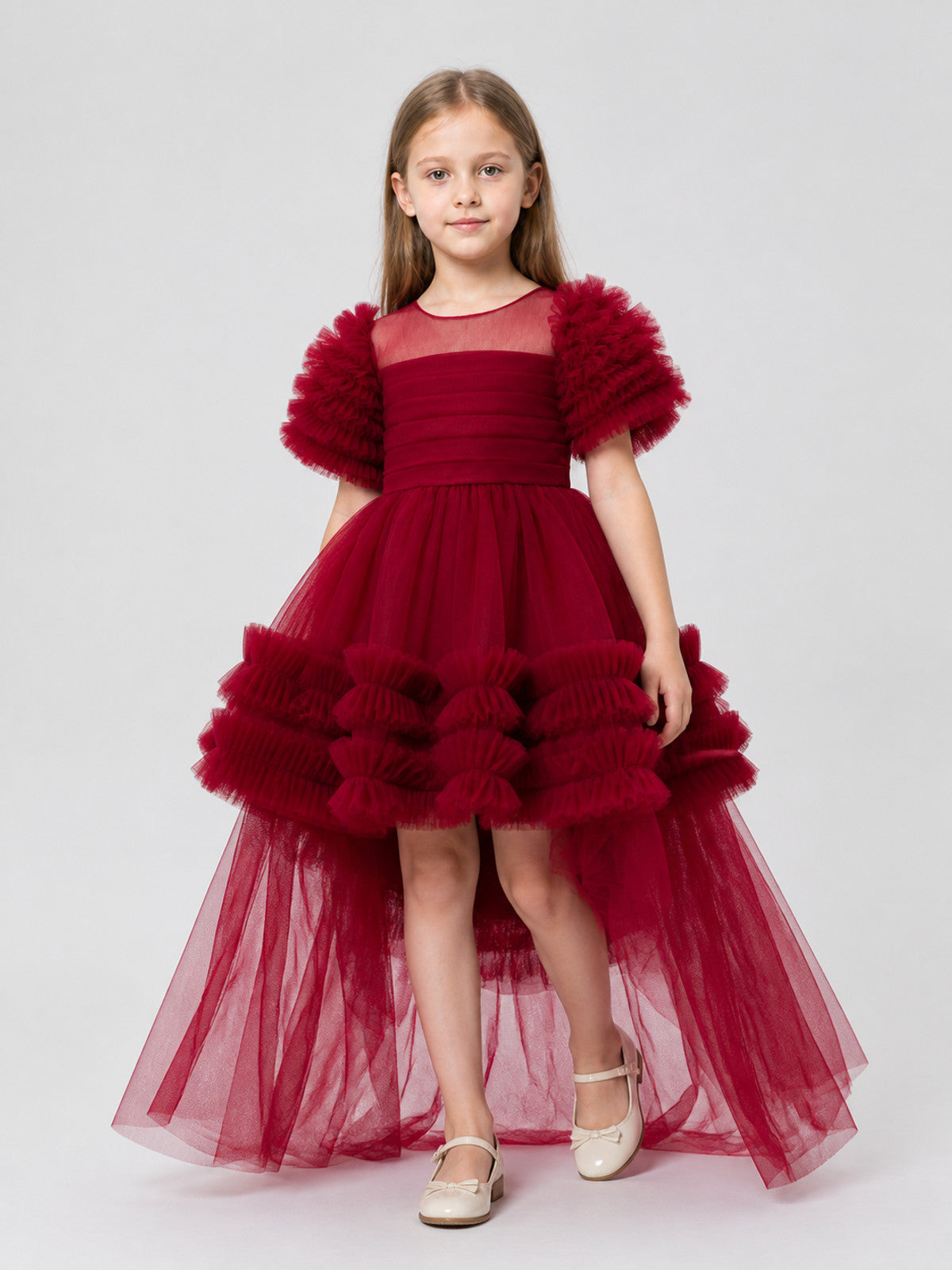 Red Princess Dress for Girls with a Long Train Costume Dresses detail