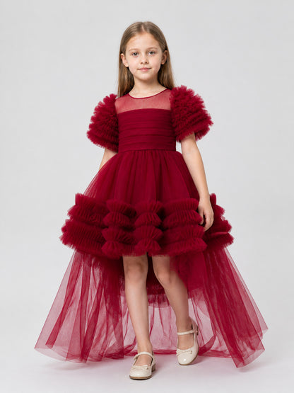 Red Princess Dress for Girls with a Long Train Costume Dresses detail