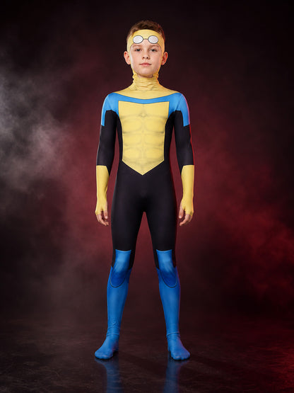 Blue Yellow Black Superhero Hooded Full-Body Jumpsuit Costume main product view