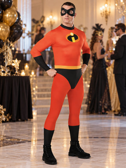 Adult superhero costume, red, with belt and mask