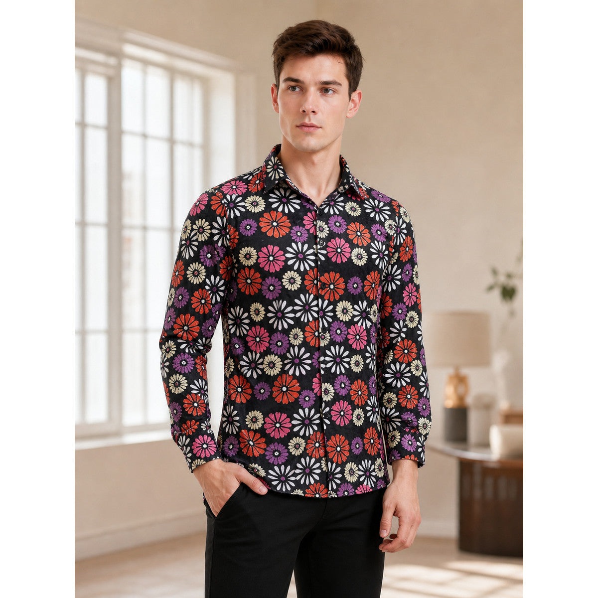 Retro Suit with Floral Shirt and Pants lifestyle view