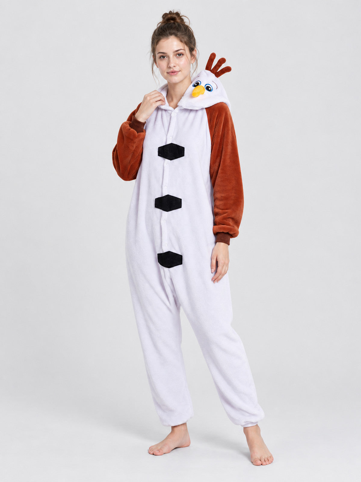 Flannel Hooded Pajama Jumpsuit with Animal Face